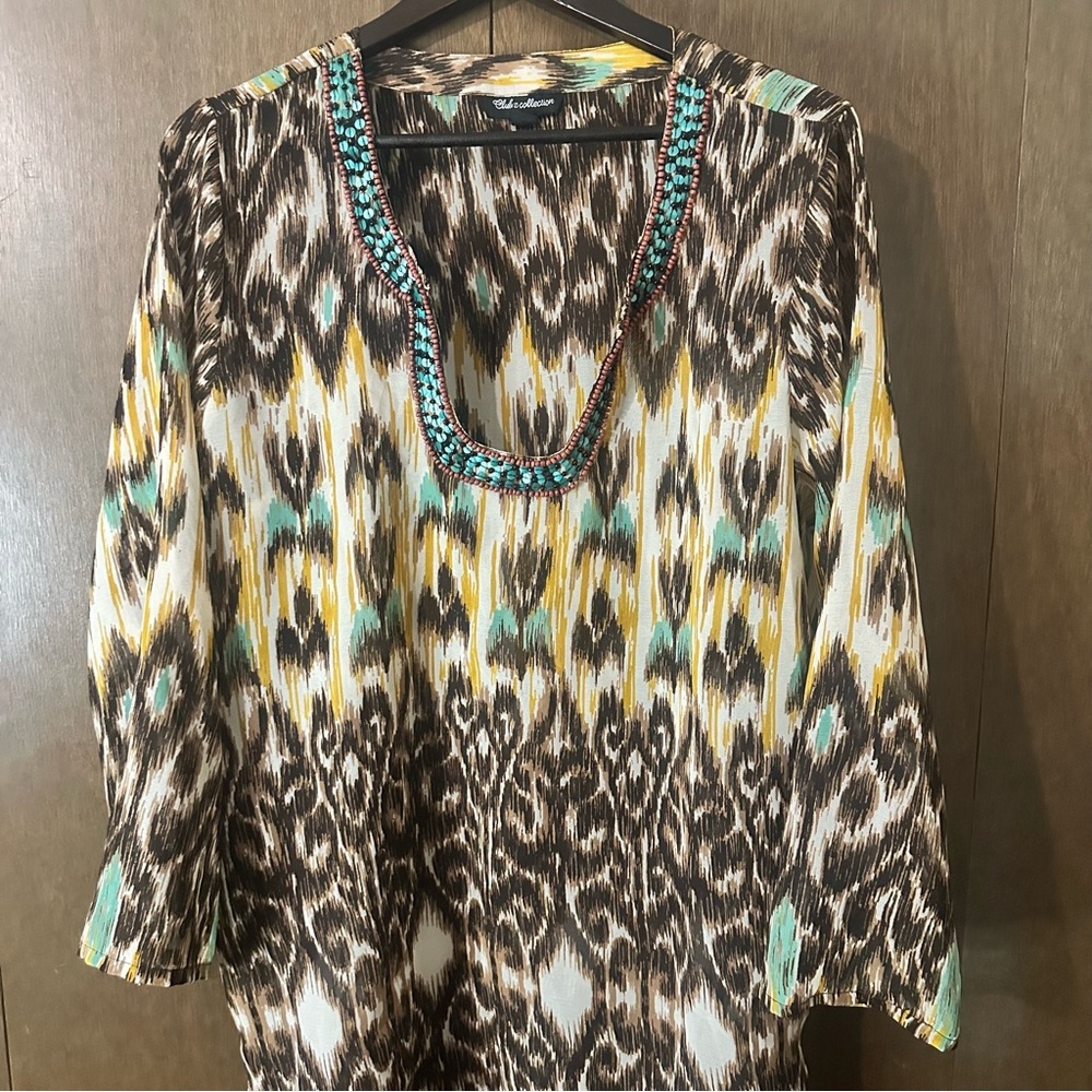 Stylish Multicolor Club Z Collection Women's Beaded Boho Tribal Beaded Blouse XL - Picture 3 of 12